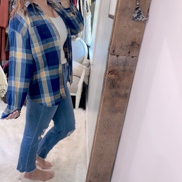 Lizwear vintage blue plaid button down shirt size medium - Picture 3 of 9